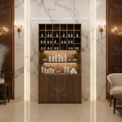Wooden Storage Wardrobe Cabinet Brown for Salon Spa - Product organizer for Spa - Display stand with storage space - Al Basel Cosmetics - UAE
