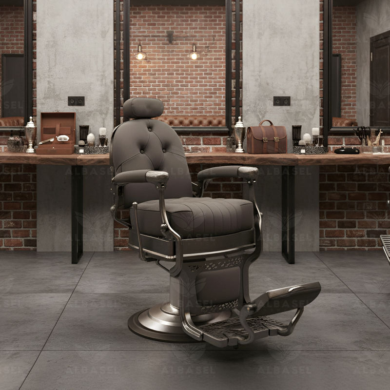 Dark Gray Barber Salon Professional Hair Styling Gents Chair - Professional barber chair in UAE - Gents luxury salon chair - Al Basel Cosmetics - UAE
