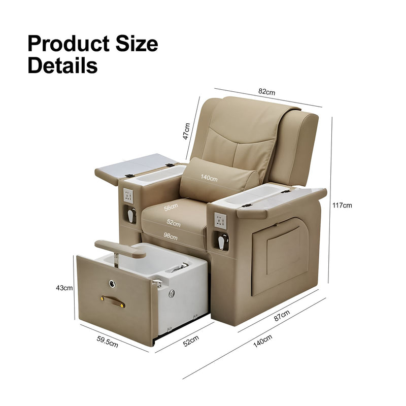 All-in-One Khaki(Beige) Massage Chair for Pedicure & Manicure with Sliding Foot Bath – Premium Spa & Salon Solution