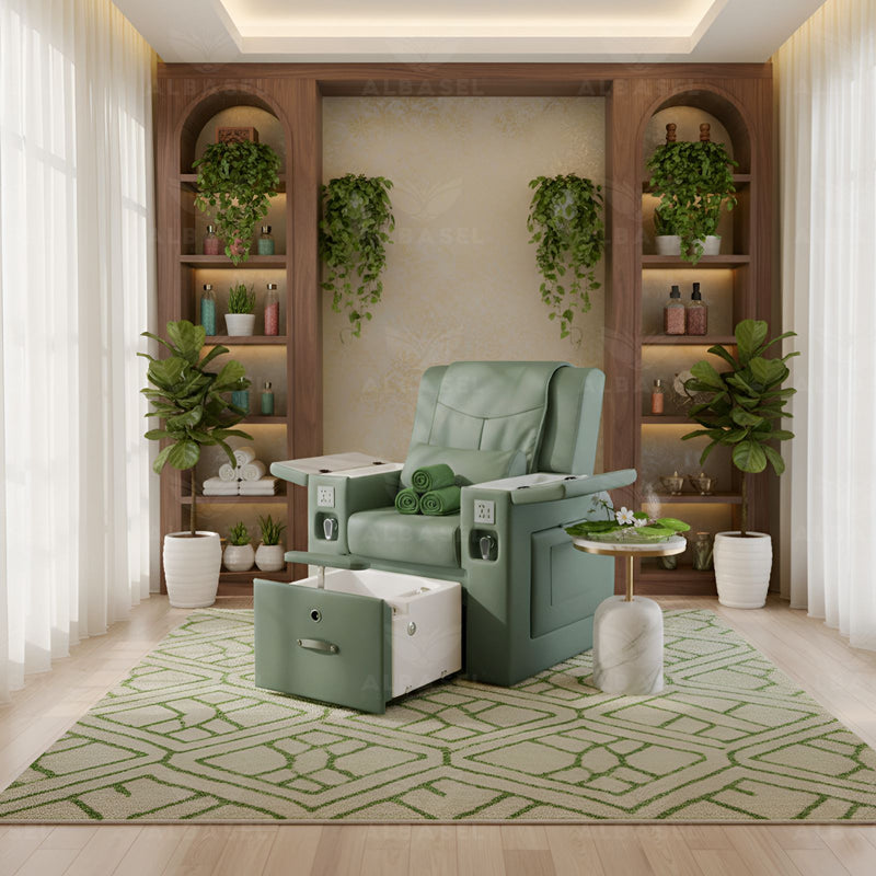 All-in-One Green Massage Chair for Pedicure & Manicure with Sliding Foot Bath – Premium Salon & Spa Equipment - Mani Pedi chair in UAE - Multipurpose chair for salon - Manicure chair Saudi Arabia - Al Basel Cosmetics - UAE