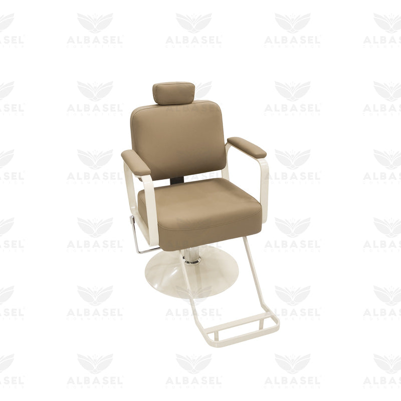 Khaki Brown Reclining Salon Styling Chair with Cream Base - Facial chair - Ladies salon treatment chair - Ladies salon furniture in UAE - Threading chair for salon - Al Basel Cosmetics - UAE