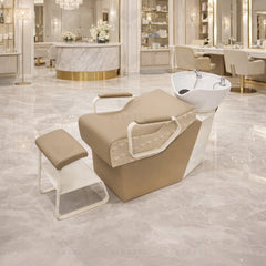 Khaki Brown Salon Hair Washing Chair – Comfortable Shampoo Unit - Shampoo chair - Hair washing chair for salon - Hair salon furniture in UAE - Al Basel Cosmetics - UAE