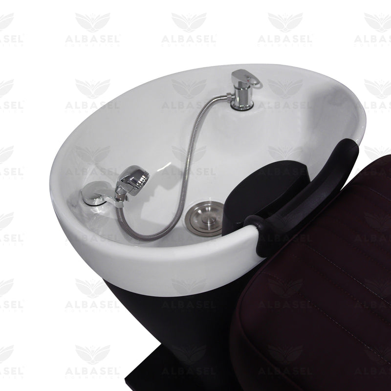 Dark Chocolate Brown Backwash Shampoo Chair - Hair washing chair in UAE - Shampoo chair for hair salon - Ceramic basin shampoo chair in Dubai - Al Basel Cosmetics - UAE