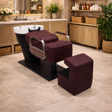 Dark Chocolate Brown Backwash Shampoo Chair - Hair washing chair in UAE - Shampoo chair for hair salon - Ceramic basin shampoo chair in Dubai - Al Basel Cosmetics - UAE