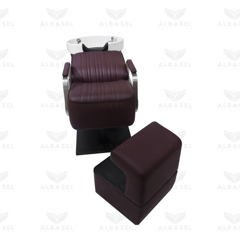 Dark Chocolate Brown Backwash Shampoo Chair - Hair washing chair in UAE - Shampoo chair for hair salon - Ceramic basin shampoo chair in Dubai - Al Basel Cosmetics - UAE