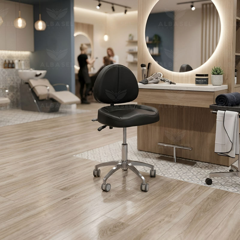 Professional Black Hydraulic Swivel Stool Chair – Reclining - salon chair in Abu Dhabi - Salon stool - Al Basel Cosmetics - UAE