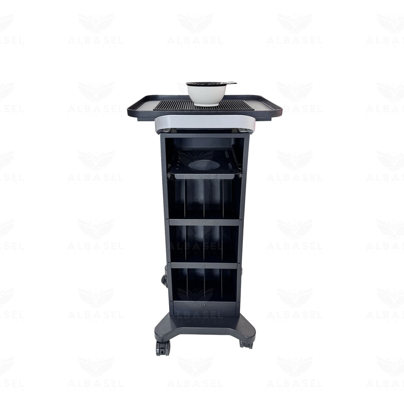 Professional Metal Frame Salon Trolley with Applicator Bowl & Brush - Hair coloring trolley - professional stylists hair trolley - beauty clinics styling trolley - Al Basel Cosmetics