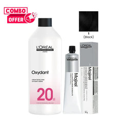L’Oréal Majirel 1 Black 60ml Permanent Hair Color with Oreor Oxydant Creme Developer 20 Volume 1000ml – Professional Salon Hair Dye Kit for Rich, Long-Lasting Color Results