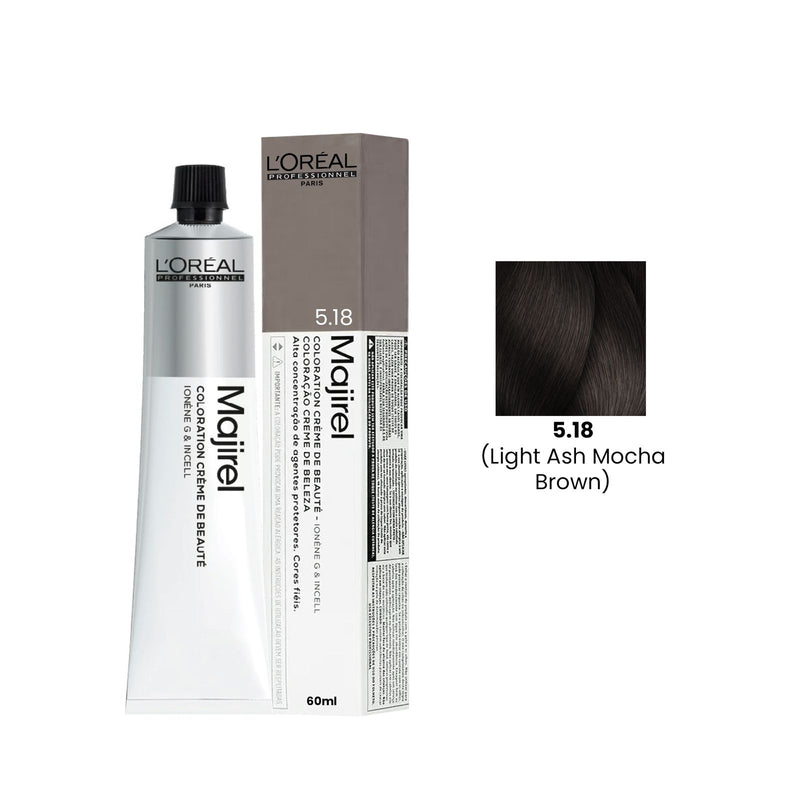 Hair Color Majirel 60ml 5.18 Light Ash Mocha Brown Loreal Professional - Majirel professional hair color - Loreal Professional UAE - Hair color by Loreal - Al Basel Cosmetics