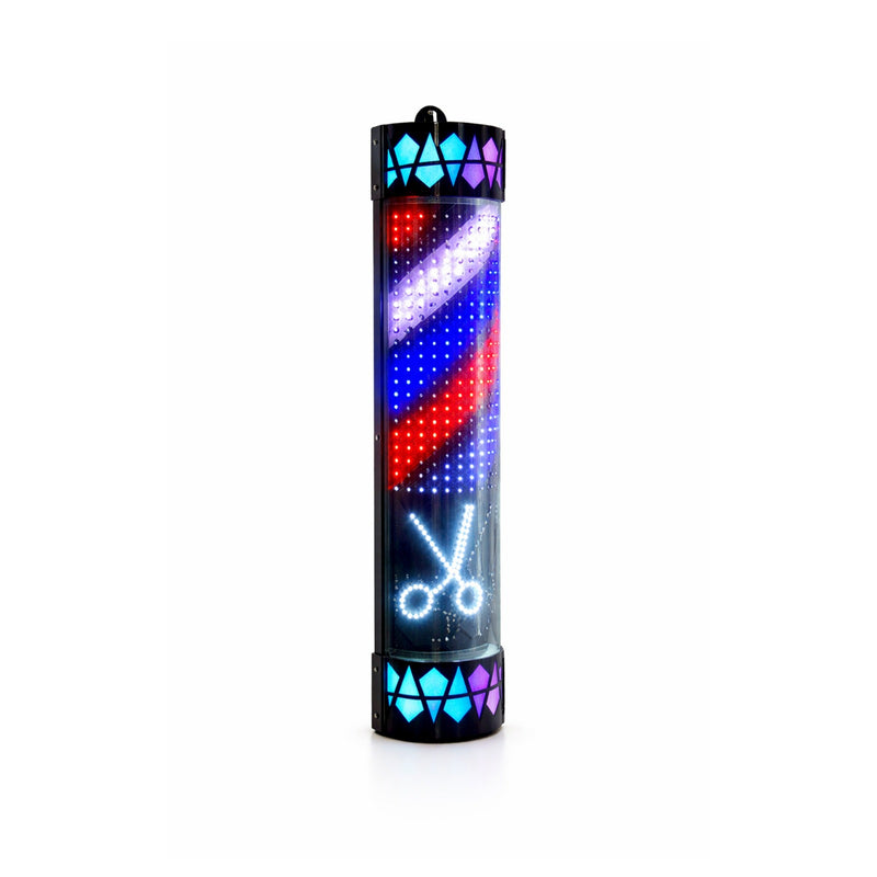 Classic Rotating Barber Pole 90cm – Outdoor Waterproof Wall-Mounted Barber Shop Sign with Black Base - Al Basel Cosmetics - Barber shop sign board - Salon pole - Barber pole in Sharjah