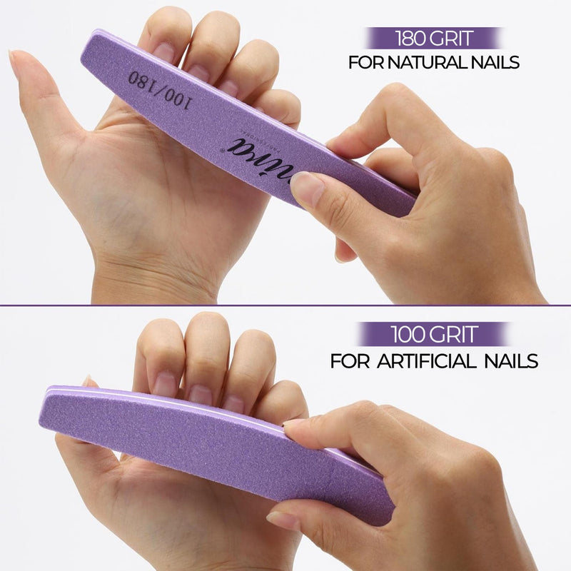 Mira Professional Half Moon Nail File 702 – Purple Sponge File for Nail Art (10 Pcs) - Nail file half moon shaped - Al Basel Cosmetics - UAE