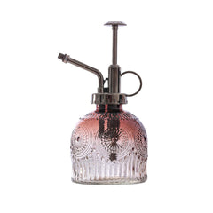 Vintage embossed glass spray bottle with bronze plastic top pump for salon and spa use – Al Basel Cosmetics