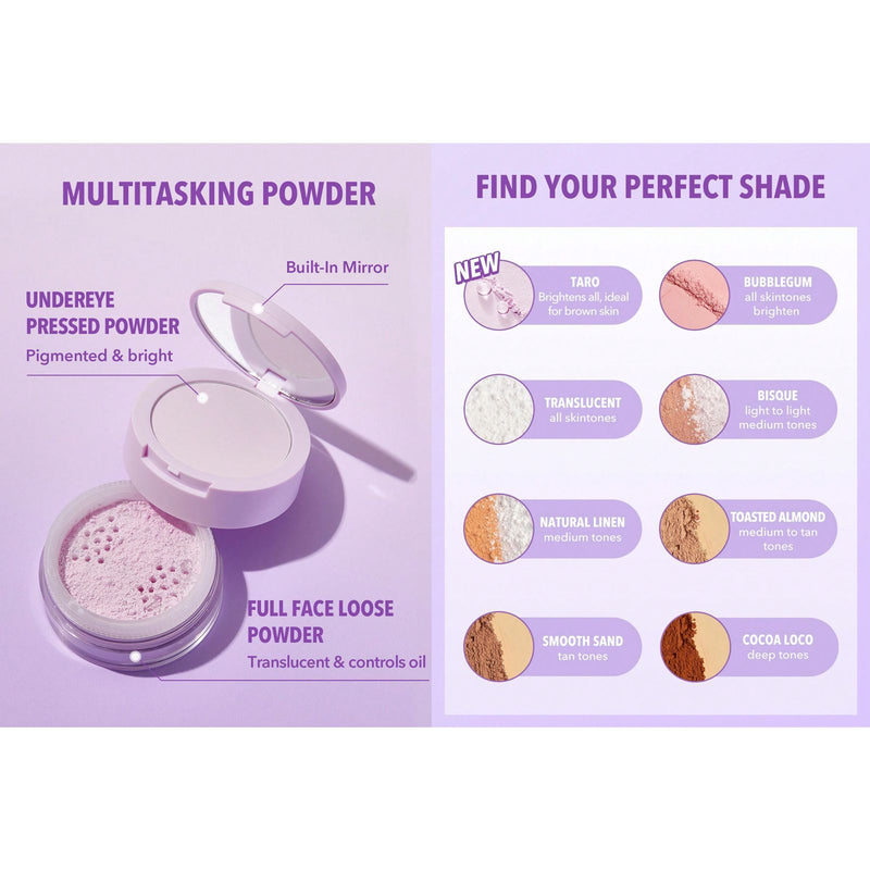 SHEGLAM Insta-Ready Taro Setting Powder Duo - Face & Under Eye Powder UAE - Dual powder compact - Oil-absorbing loose powder - Al Basel Cosmetics