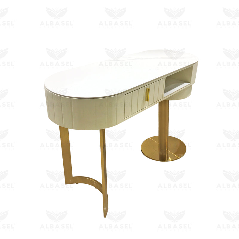 Cream Manicure Table for Nail Art with 2 single chair - manicure table - manicure chair - manicure station - al basel cosmetics