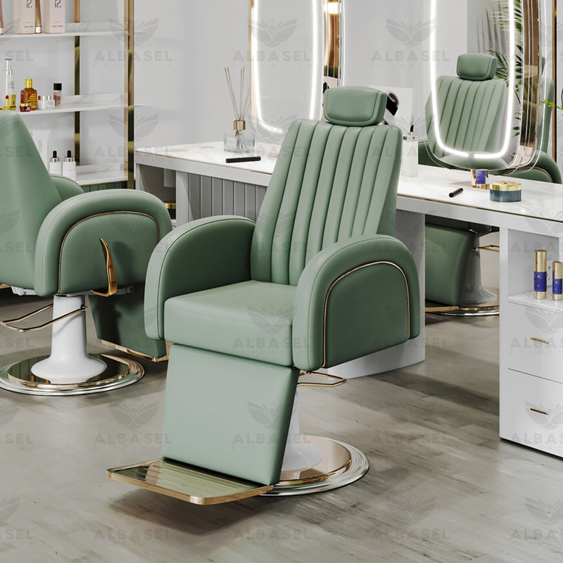 Salon Chair Green For Hair Cutting and Makeup - makeup chair - albasel 