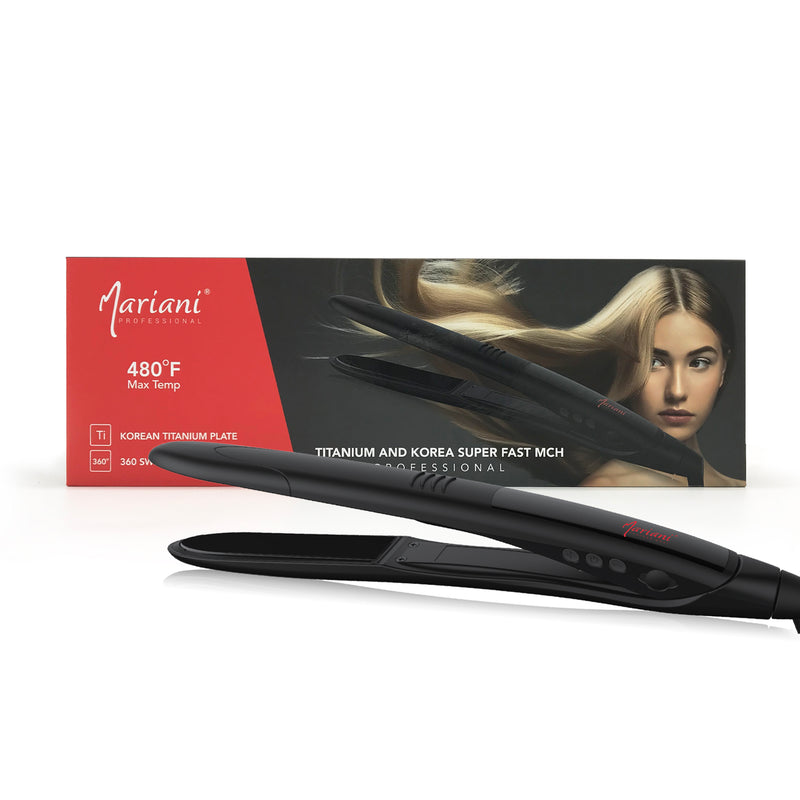 Mariani Professional Hair Straightener Iron Black - hair straightener - hair iron - al basel cosmetics - hair styling tools - hair equipment - hair care - Korean Titanium Plate - Professional hair straightener - UAE - Mariani - straightening iron - hair straightener