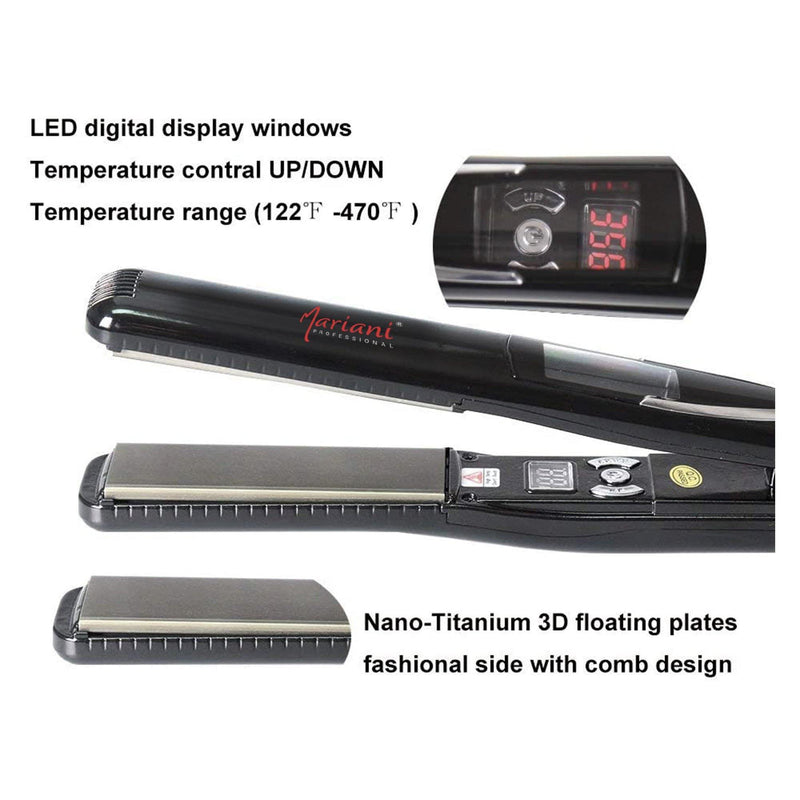 Mariani Professional digital Hair Iron straightener - Black 470'F - al basel cosmetics - hair straightener - hair styling tools - professional hair straightener - travel friendly hair iron - Dubai - Mariani - UAE - hair styling equipment - straightening iron - hair straightener
