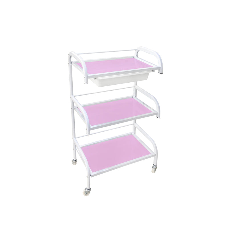 Beauty Salon 3 shelves Glass Trolley - Pink - product stand - al basel cosmetics 