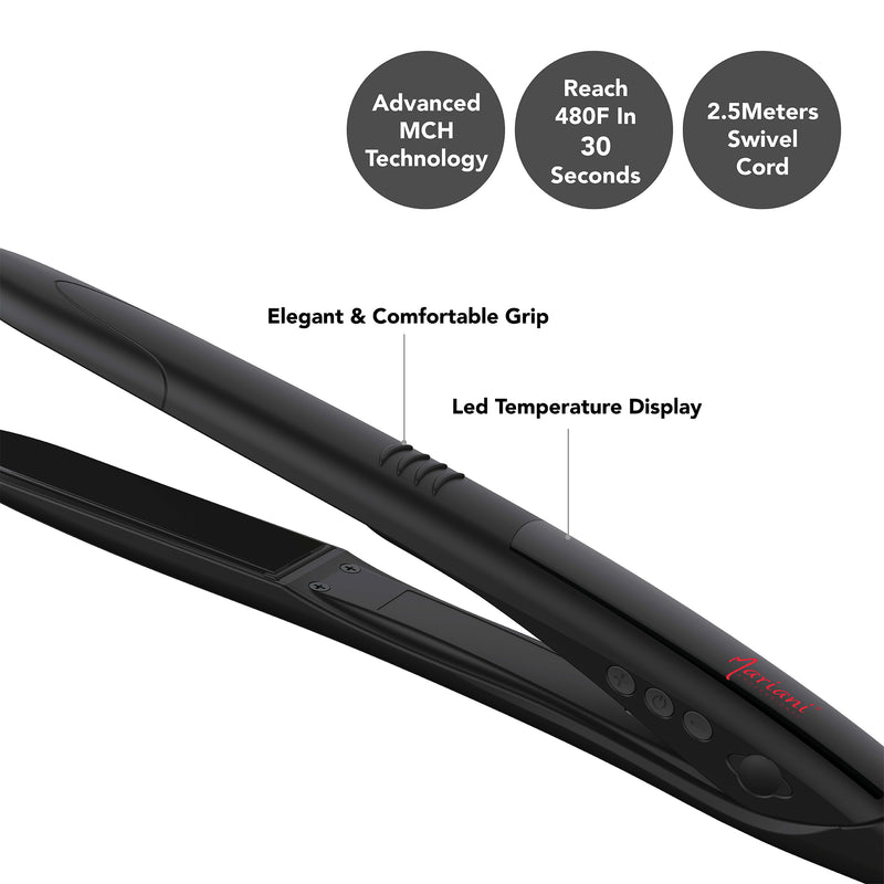 Mariani Professional Hair Straightener Iron Black - hair straightener - hair iron - al basel cosmetics - hair styling tools - hair equipment - hair care - Korean Titanium Plate - Professional hair straightener - UAE - Mariani - straightening iron - hair straightener