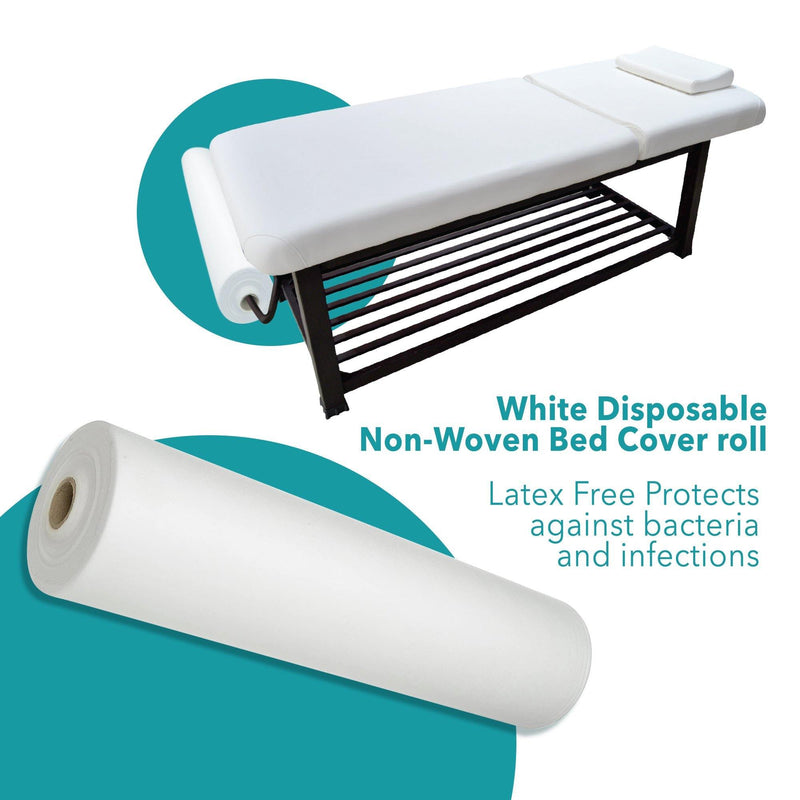 Disposable Non-Woven Bed Cover Roll White - bed roll- white bed roll- disposable bed roll- bed roll for massage table- bed roll for salon- white bed roll for spa- bed cover- white bed cover- latex free- Al Basel Cosmetics- UAE